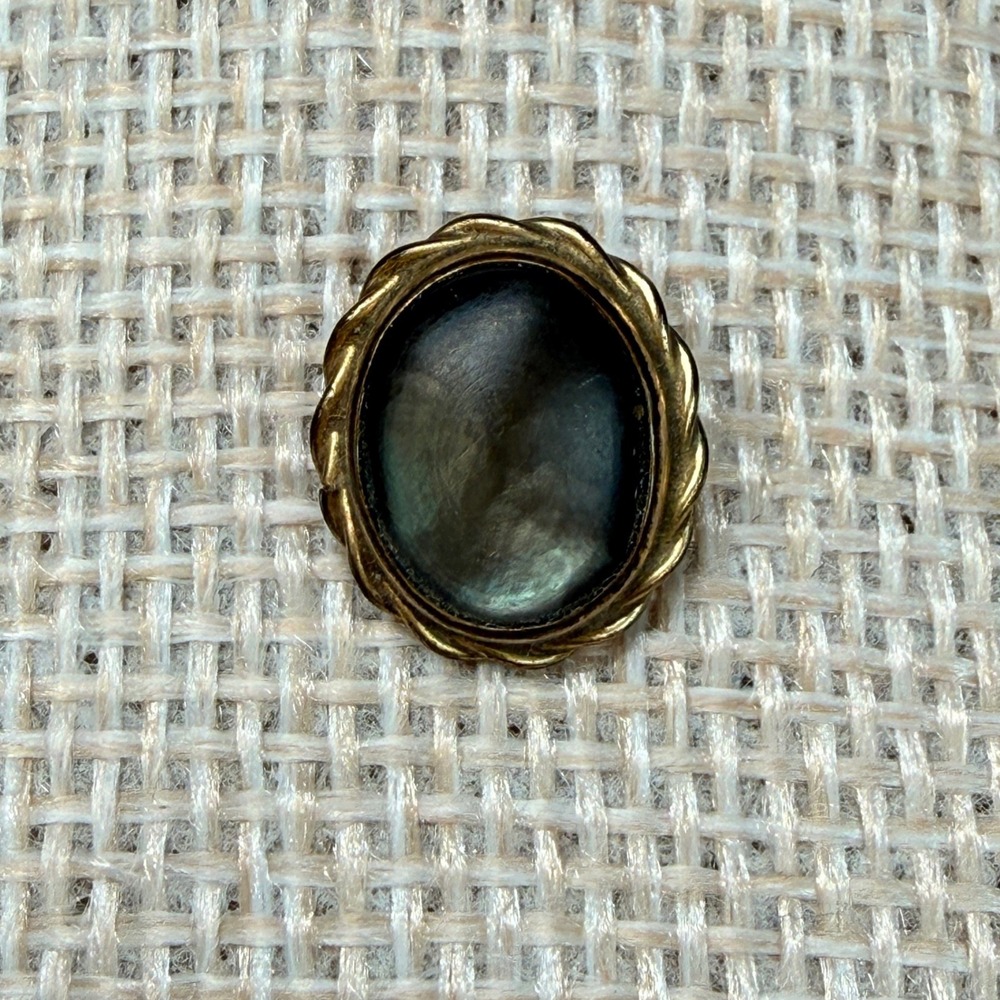 Vintage Simmons 12k Gold Filled Tie Tack Green Resin Stone Rope Border T-Bar